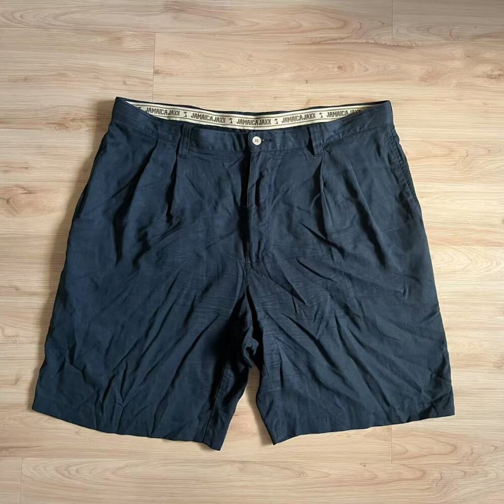 Jamaica Jazz Silk Shorts Mens Size 38 Black Pleated Summer Vacation Travel Beach